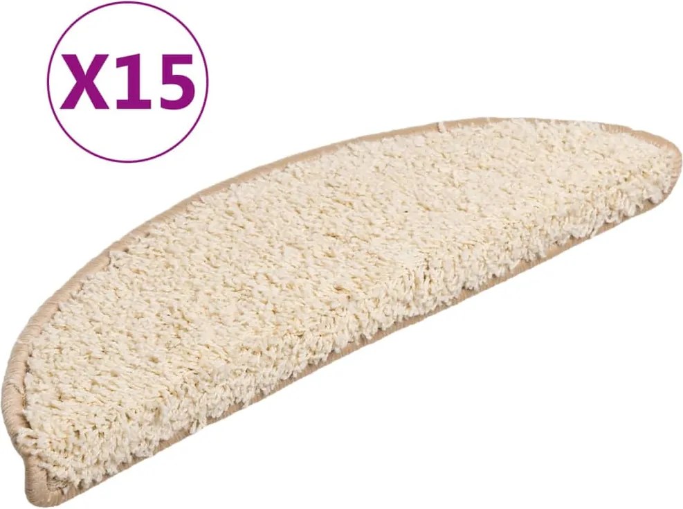 vidaXL 15 db krémszínű, félkör alakú lépcsőszőnyeg 56 x 17 x 3 cm
