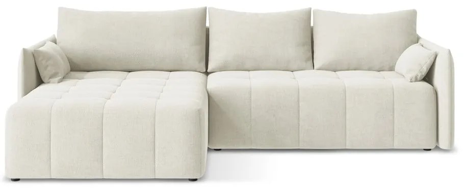 Bézs kinyitható-tárolóhelyes sarokkanapé (bal oldali-heverő résszel) Moku – Makamii