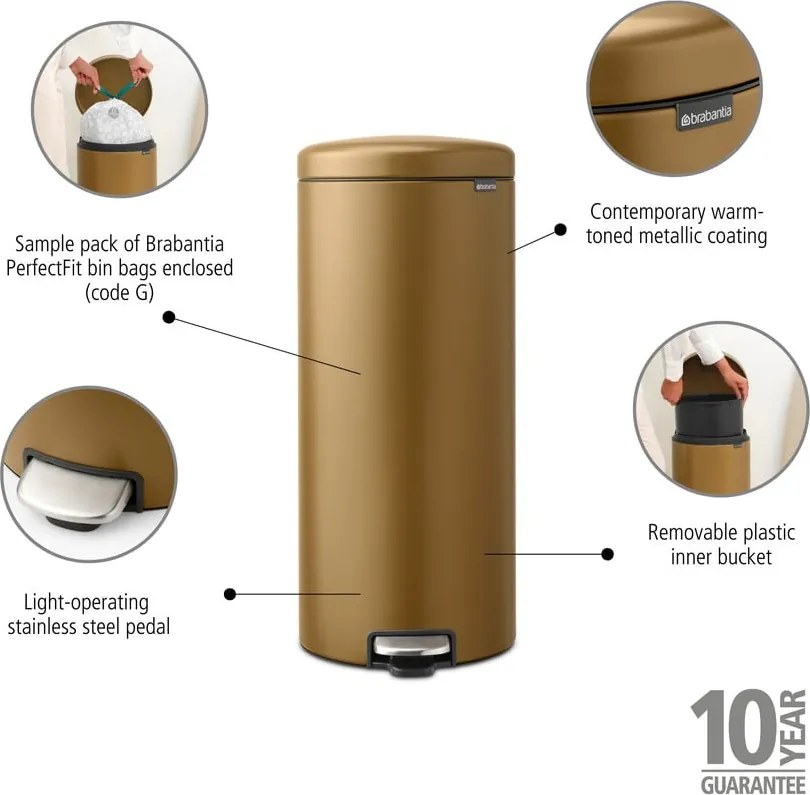 Sárgaréz színű acél pedálos szemetes 30 l NewIcon – Brabantia