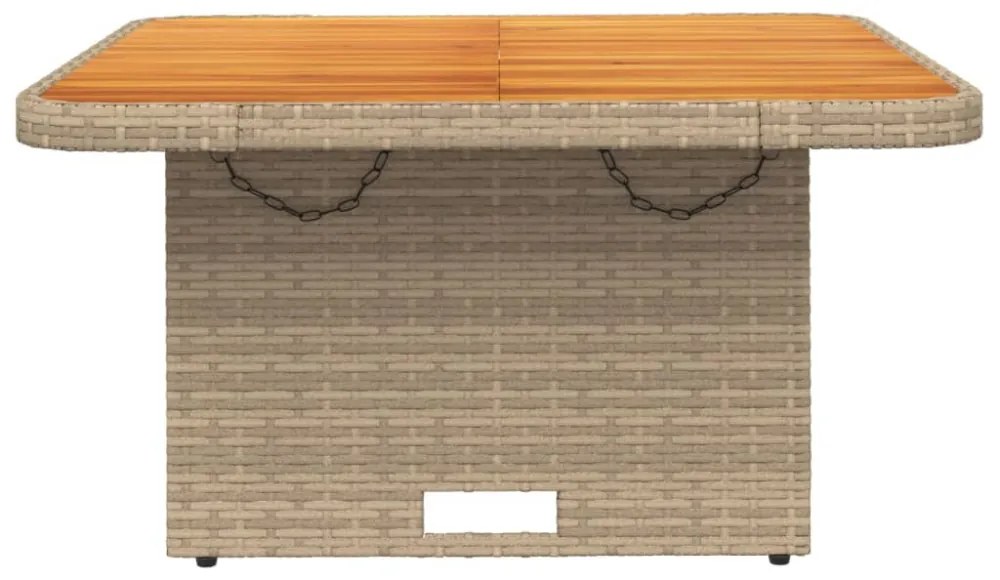 bézs polyrattan és akácfa kerti asztal 80 x 80 x 71 cm