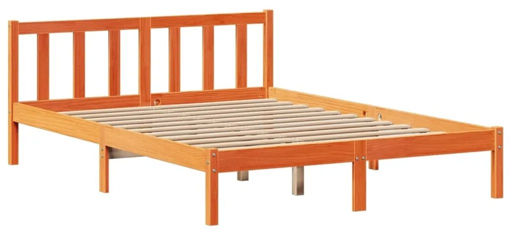 barna tömör fenyőfa könyvespolcos ágy matrac nélkül 140 x 190cm