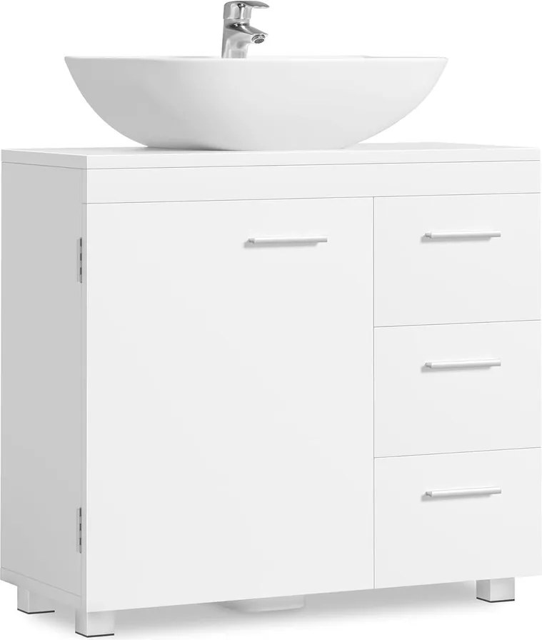 Mosdó Alatti Fürdőszoba Szekrény, 3 Fiókkal, 2 Rekesszel, 30 x 70 x 64 cm, Felhőfehér