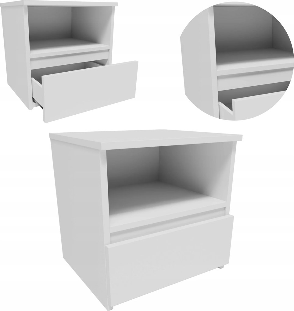 Éjjeliszekrény CL140BIA fehér 40cm kicsi éjjeli asztal polcos komód fiókkal