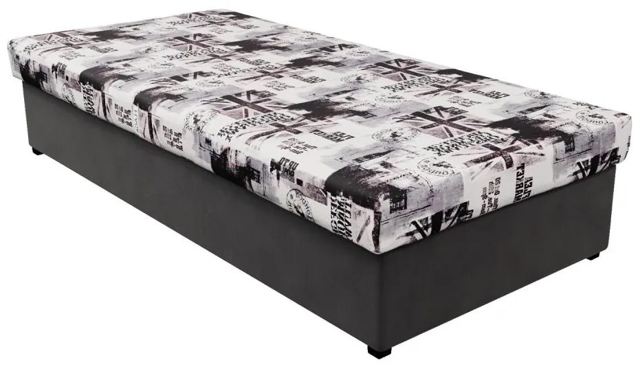Tárolós ágy NOE 90x200 rugós matraccal, szürke/fekete