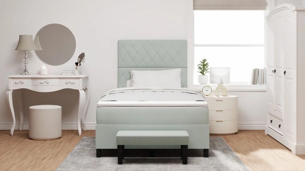 Box Spring Ágy Matraccal és Padjal Világosszürke 120x190 cm Bársony
