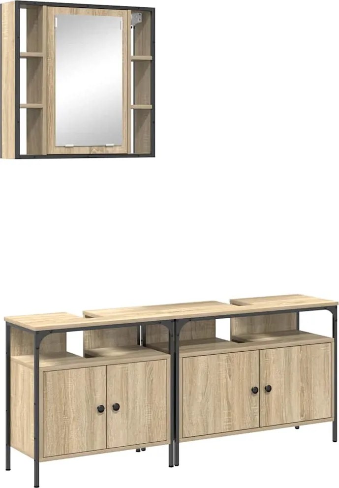 vidaXL Fürdőszoba bútor szett polcokkal tárolóval 3 pcs Barna Faanyag