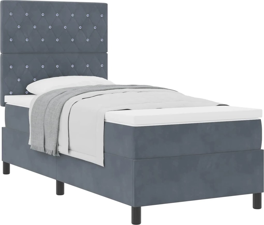 vidaXL Boxrugós ágy matracmal Sötétszürke 90 x 190 cm szövet