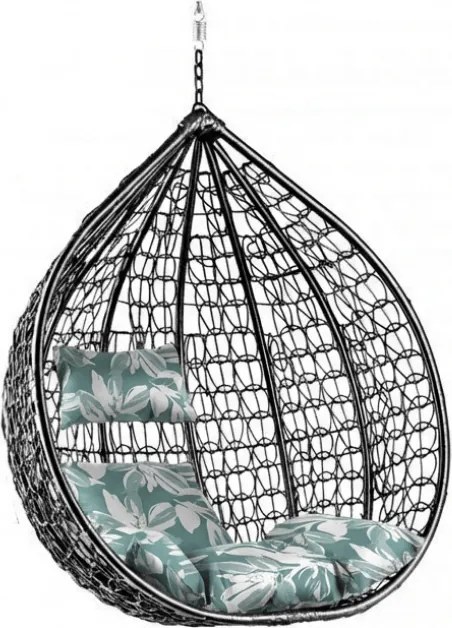 Fekete függő szék KOKON állvány nélkül, zöld-fehér párna