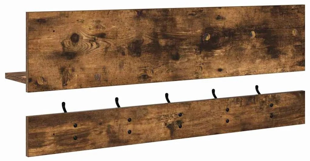 Fali Kabáthorog polcokkal Füstölt tölgy 90 x 15 x 36 cm Faanyag