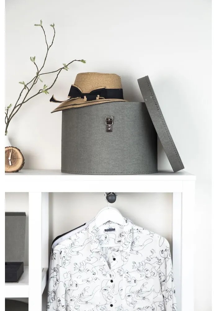 Szürke fedeles karton tárolódoboz szett 2 db-os ø 37,5x25,5 cm Rut Canvas Paper Laminate – Bigso