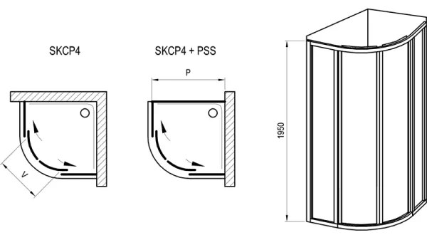 Ravak 3114OU02Z1 - SUPERNOVA negyedkör alakú, négyrészes zuhanykabin 80x80 cm, szatén
