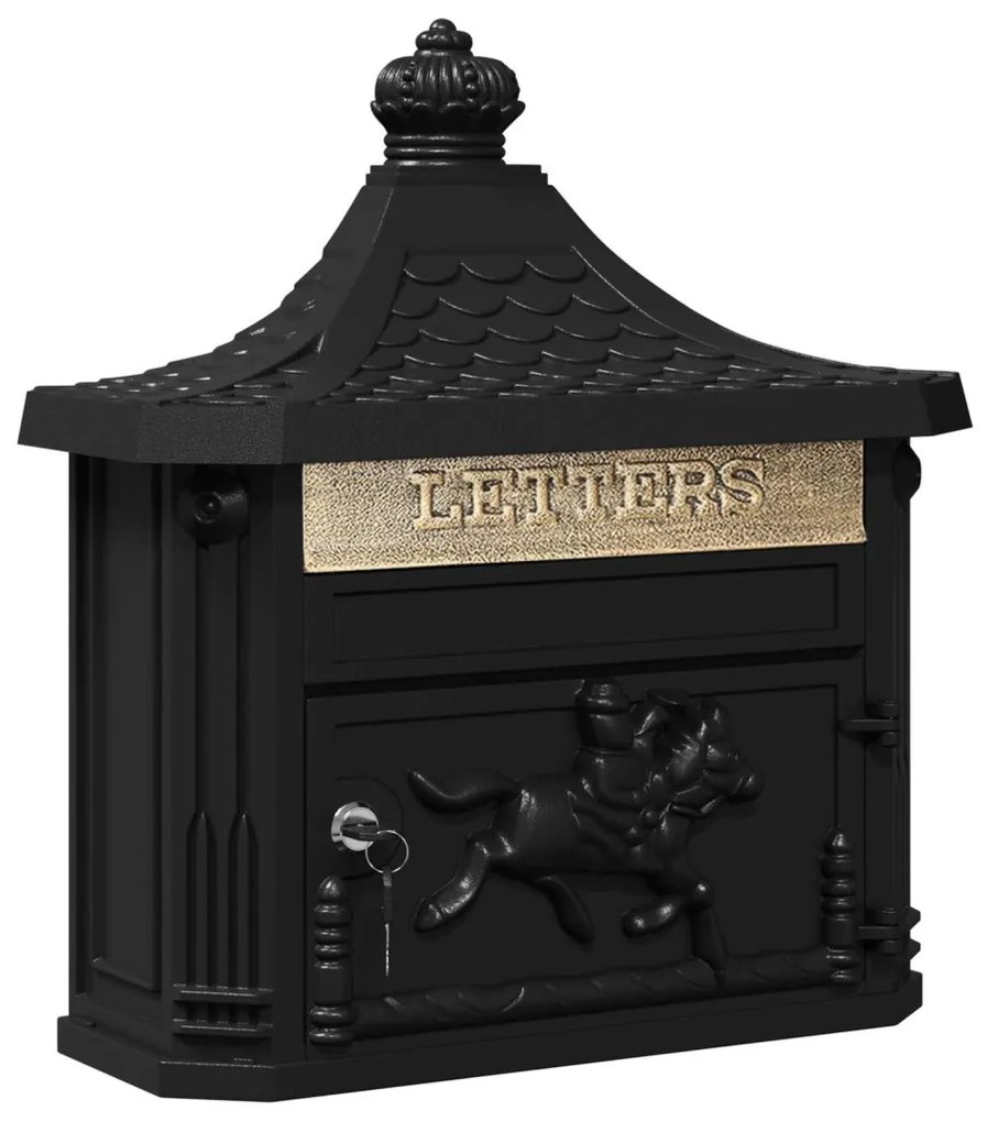 vidaXL Fali Postafiók Fekete 40.5 x 15.5 x 44 cm Öntött alumínium