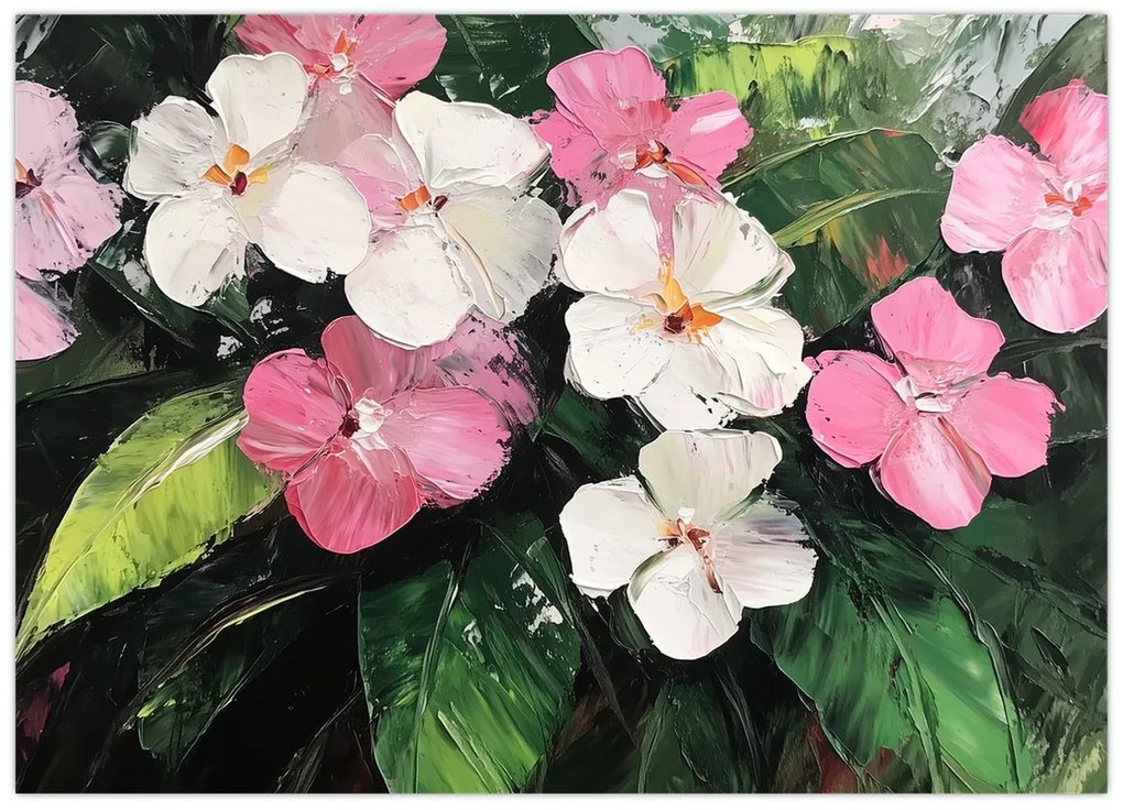 Üveg kép - Rózsaszín és fehér virágok (70x50 cm)