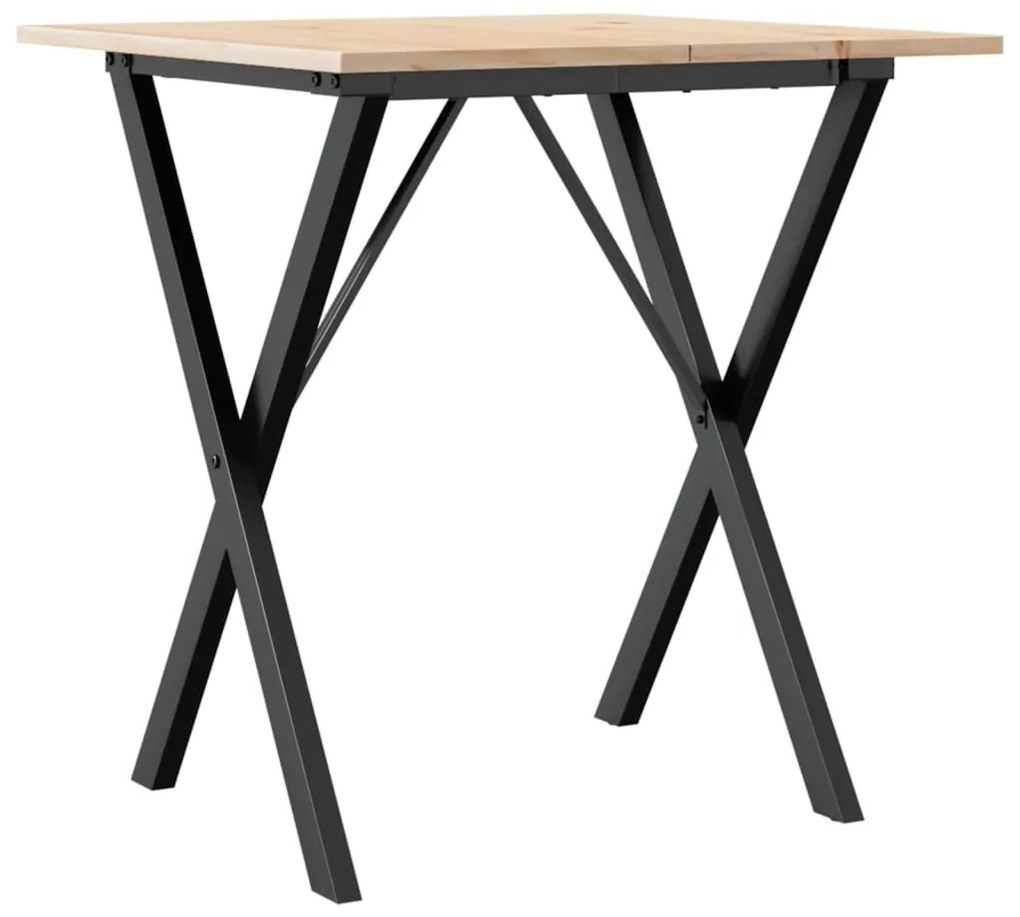 tömör fenyőfa és öntöttvas étkezőasztal X-vázzal 70x70x75 cm