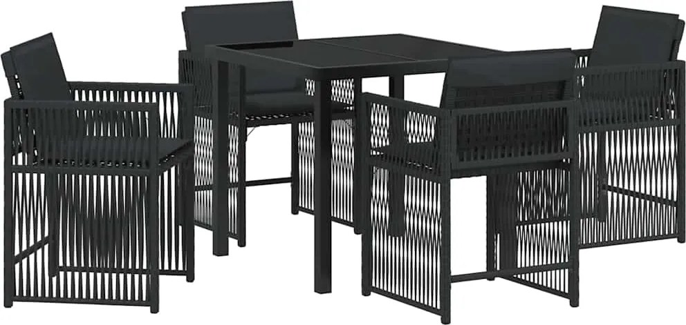 vidaXL Kert étkező szett 5 pcs Fekete polirattan