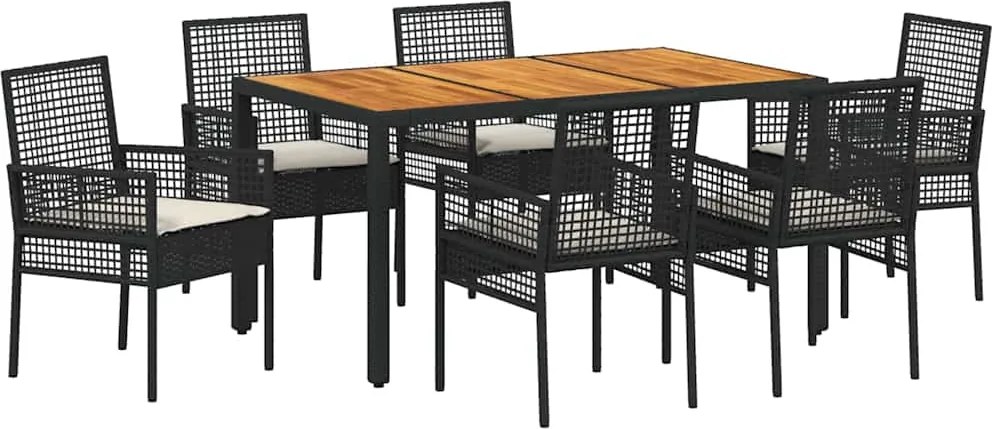 vidaXL Kert étkező szett 7 pcs Fekete polirattan