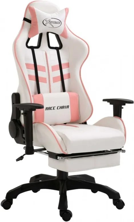 Rózsaszín műbőr gamer szék lábtartóval