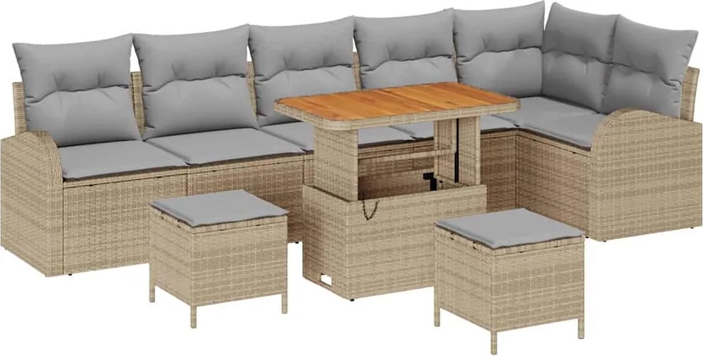 vidaXL Kerti Kanapé Szett párnával 9 pcs Beige és Világosszürke