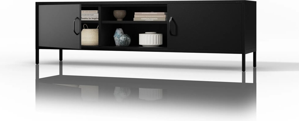 TV-szekrény fém széles XL lábakon fekete, 1700x400x500 mm: ROSARIA