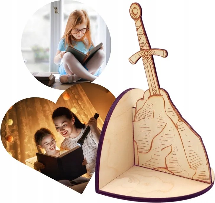 Könyvtámasz Könyvespolc dekoráció fa kard a sziklában