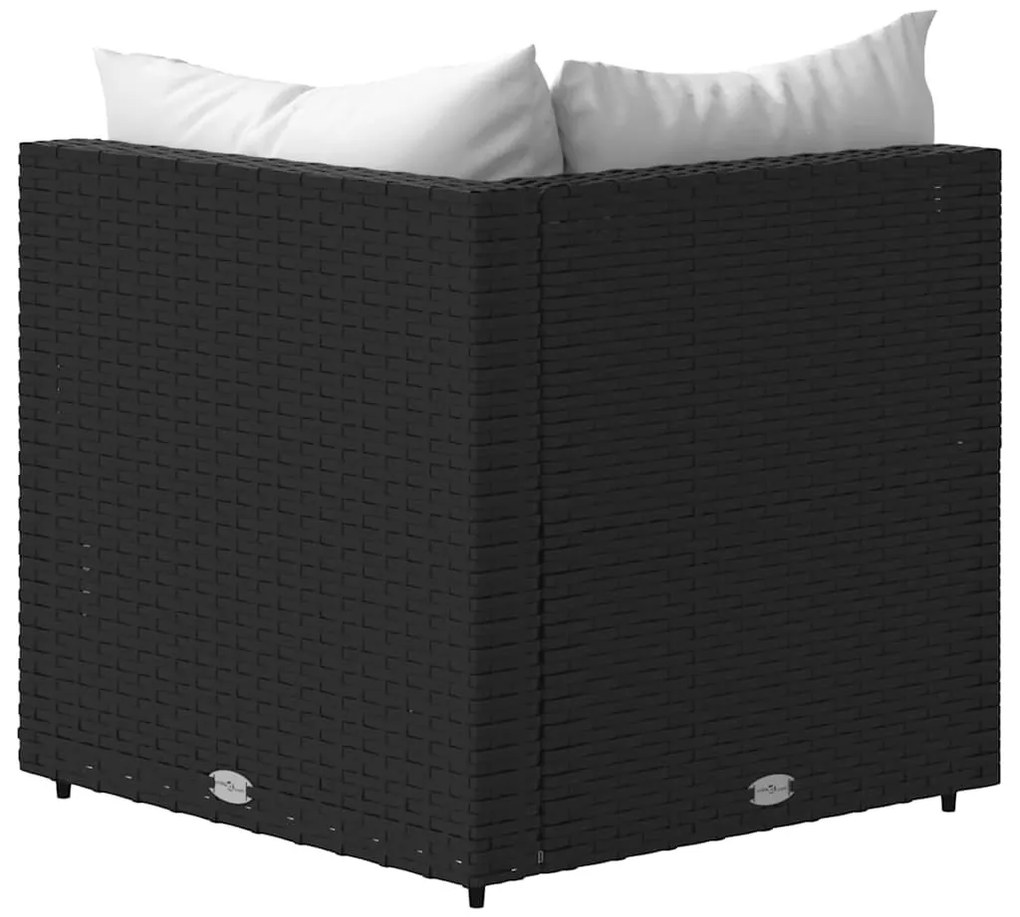 Fekete polyrattan kerti sarokkanapé párnákkal