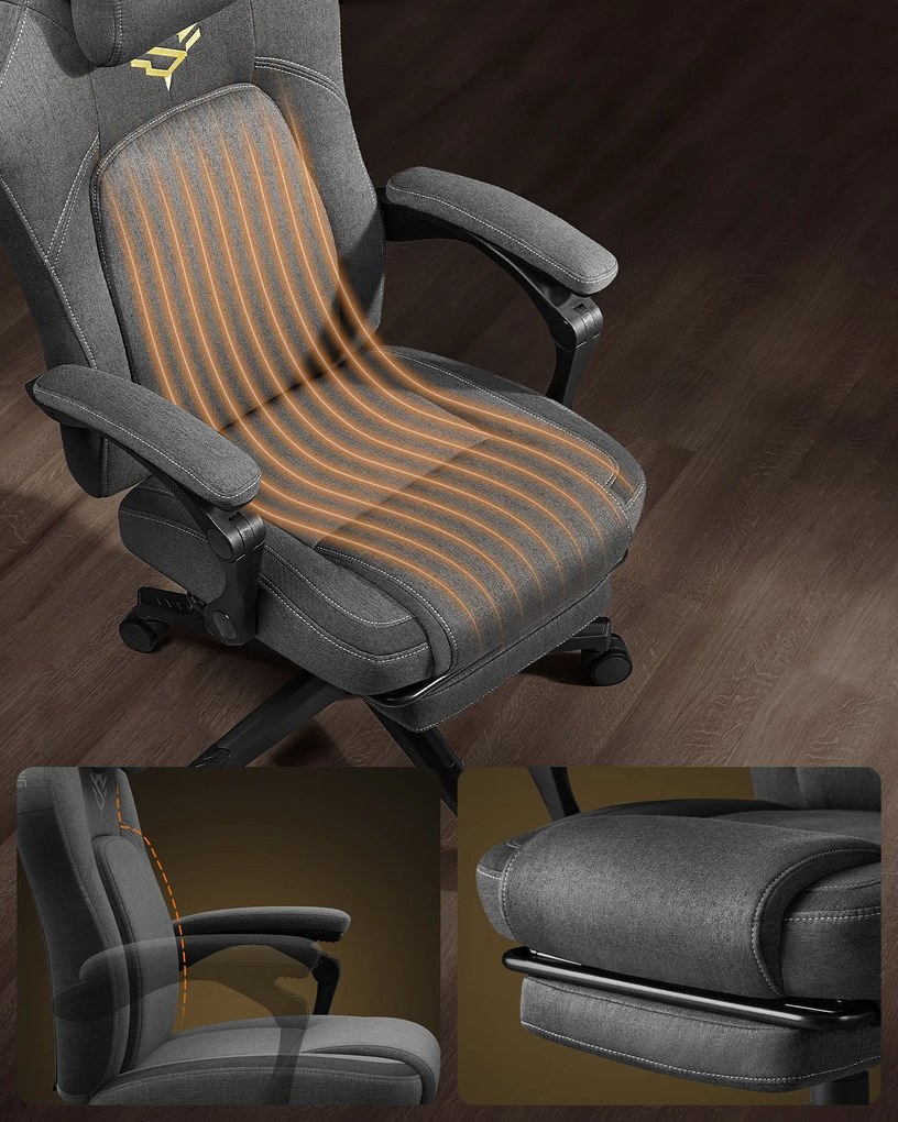 Ergonomikus gamer szék lábtartóval, állítható, galambszürke párnával