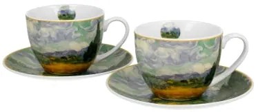 Porcelán csésze aljjal két személyes szett díszdobozban Van Gogh Búzamező