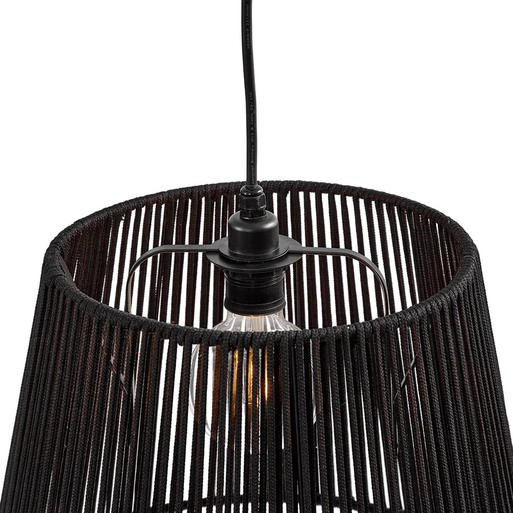 Fekete kültéri függőlámpa fekete kötélárnyékolóval, 3-lámpás, IP44 - Cava Jayla