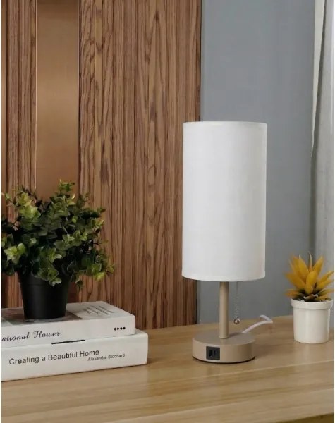Brilagi - TABLON asztali lámpa USB-porttal, 1xE27/25W/230V, bézs/fehér