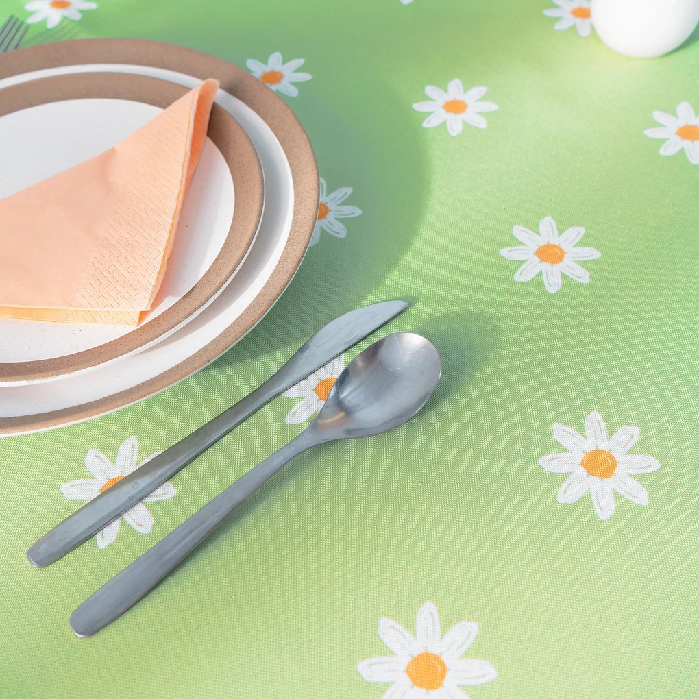 Goldea teflonos asztalterítő - százszorszépek zöld alapon 140 x 220 cm