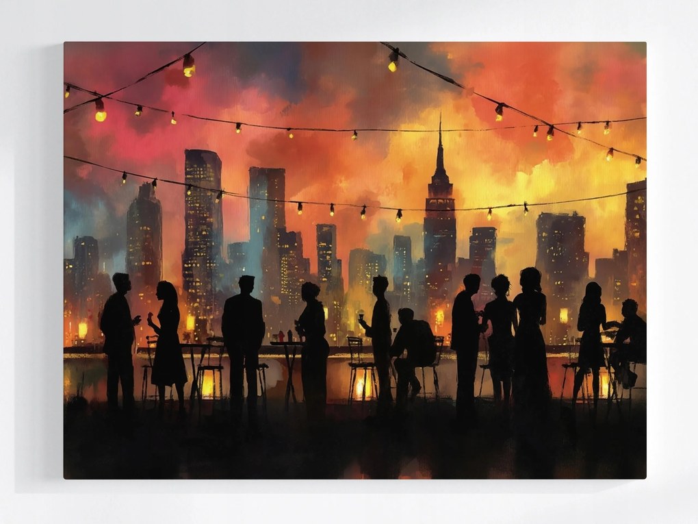 Vászonkép Canvas Város Este Emberek Felhőkarcolók Naplemente 100x75