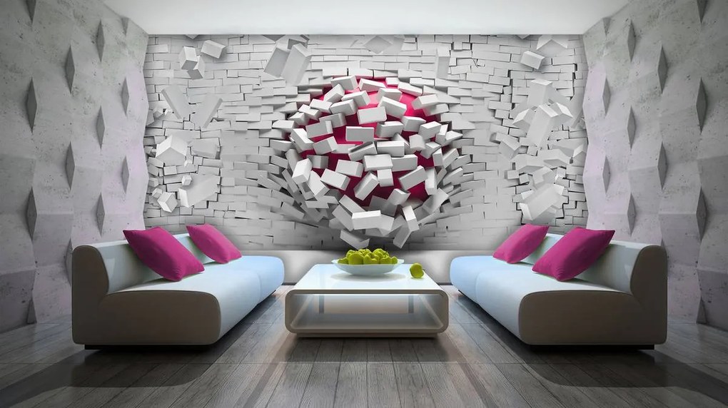Fotótapéta - 3D labda és fehér téglafal (152,5x104 cm)