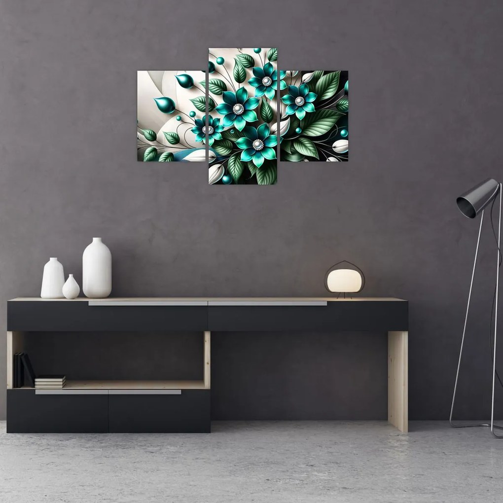 Kép - 3D türkiz virágok (90x60 cm)