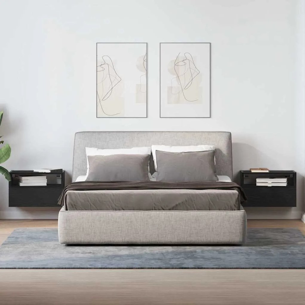 2 db fekete falra szerelhető éjjeliszekrény 45 x 26 x 28,5 cm