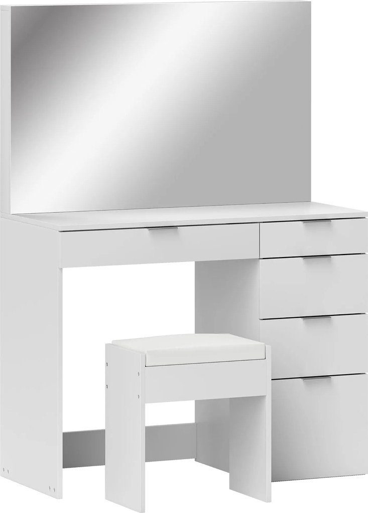 HOMCOM Sminkasztal Szett Tükrövel és 5 Fiókkal 97,2x44,5x136,5 cm és Párnázott Sminkülőke 40x24x46 cm, Fehér | Aosom