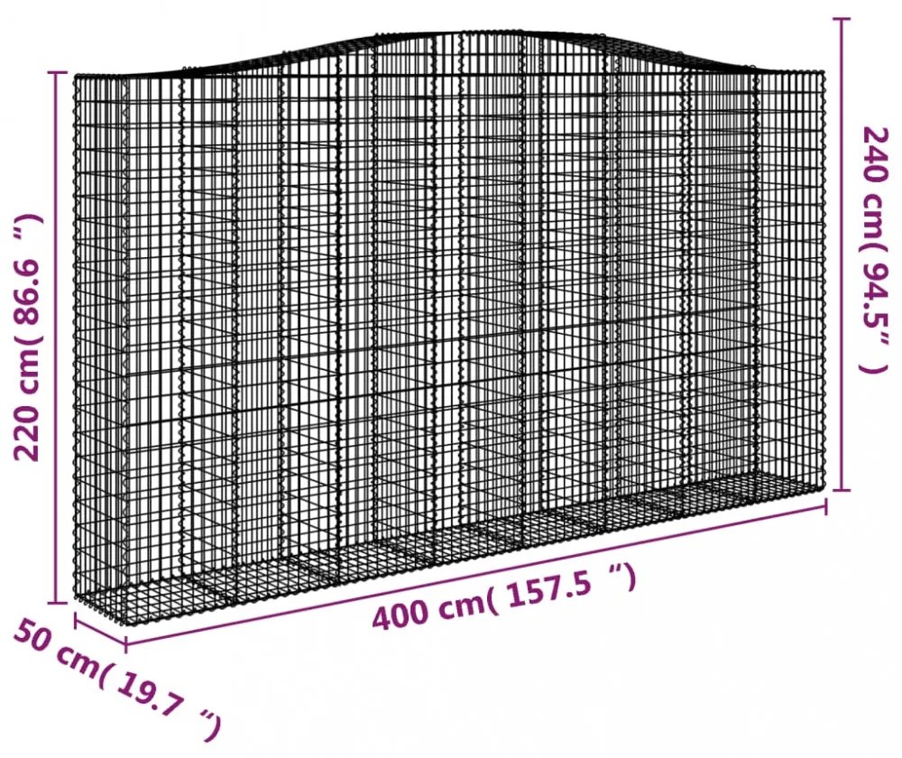 5 db íves horganyzott vas gabion kosár 400x50x220/240 cm