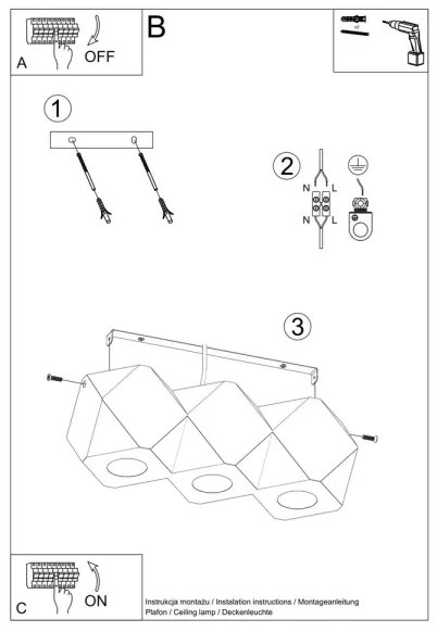 Sollux SL.1010 - Mennyezeti lámpa WOODY 3xGU10/40W/230V