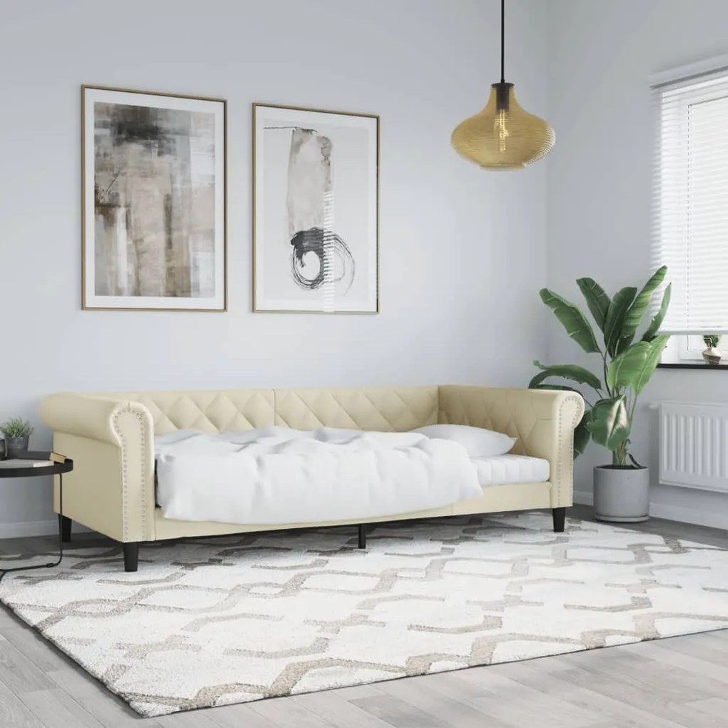 krémszínű műbőr kanapéágy 90 x 200 cm