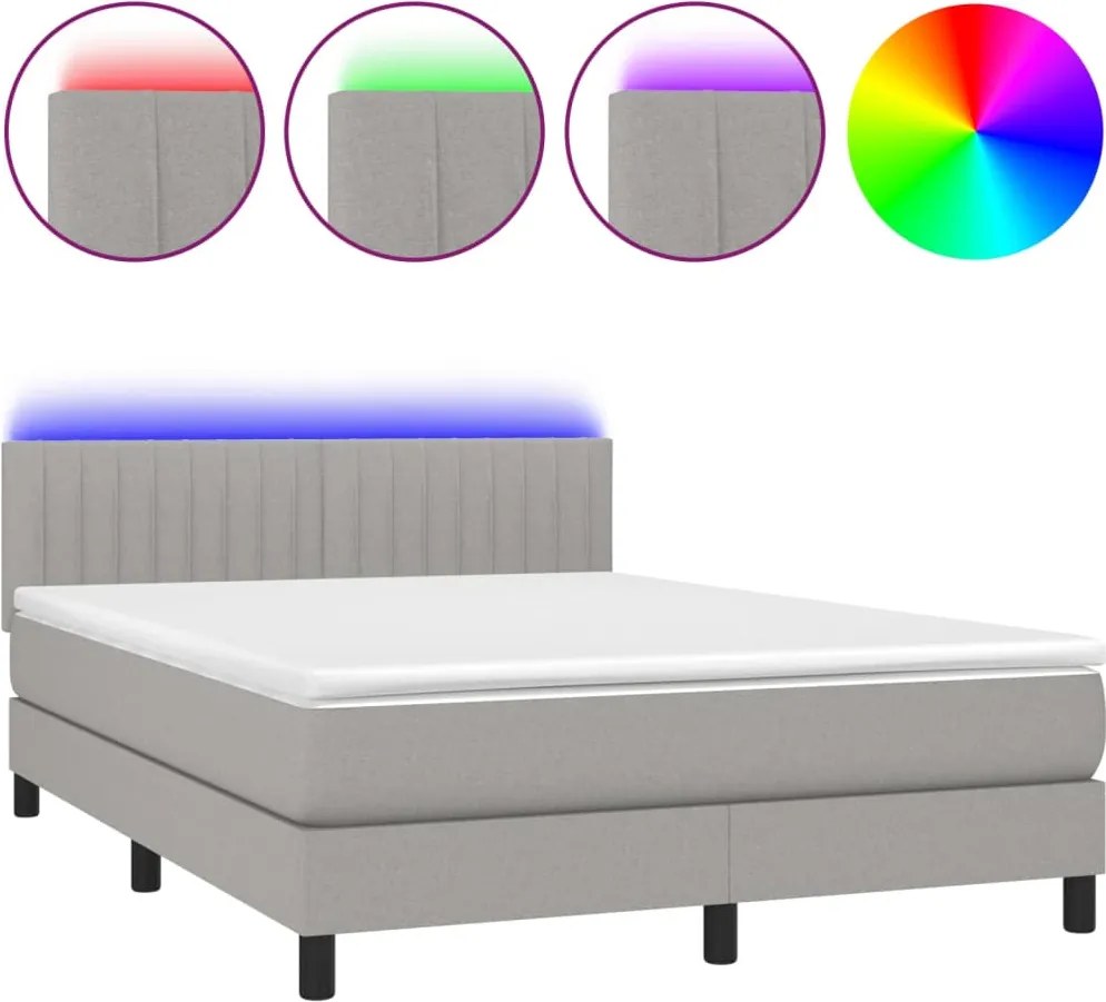 vidaXL világosszürke szövet rugós és LED-es ágy matraccal 140x190 cm
