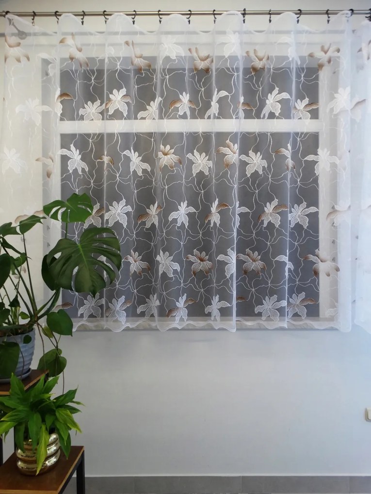 Mg Függöny 125/833 Fehér Virágok barna 250cm Minőség 0,5m