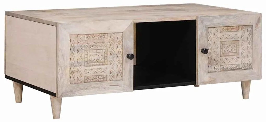 Dohányzóasztal polcokkal Bézs 100 x 54 x 40 cm tömör mangófa