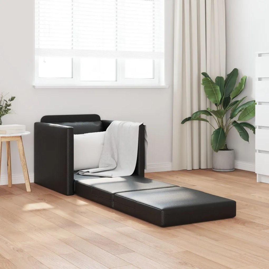 vidaXL Floor Sofa Bed 2-in-1 Fekete 74x77x81 cm Műbőr