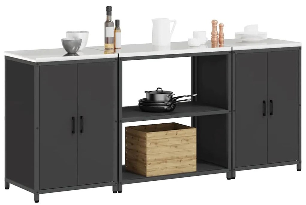 Konyhai Tároló Készlet polcokkal 3 pcs Fekete 210 x 50 x 92 cm