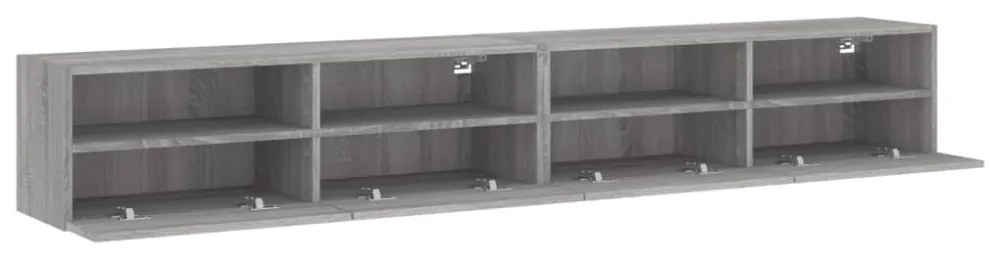 2 db szürke -tölgyszín szerelt fa fali TV-szekrény 100x30x30 cm