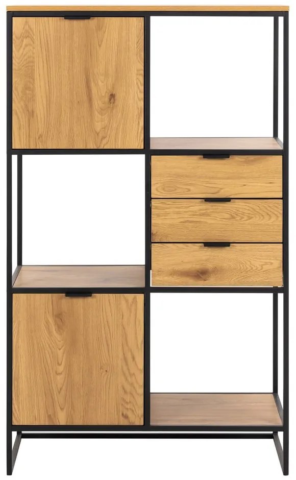 Fekete könyvespolc tölgyfa dekorral 85x141 cm Swindon - Actona