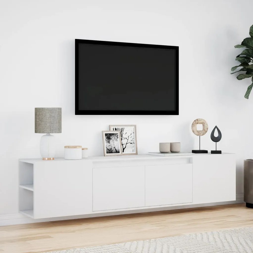 fehér falra szerelhető TV-szekrény LED-del 180 x 31 x 39,5 cm
