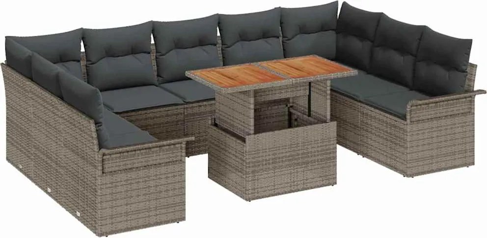 vidaXL Kerti Kanapé Szett tárolóval 10 pcs Szürke Poli rattan