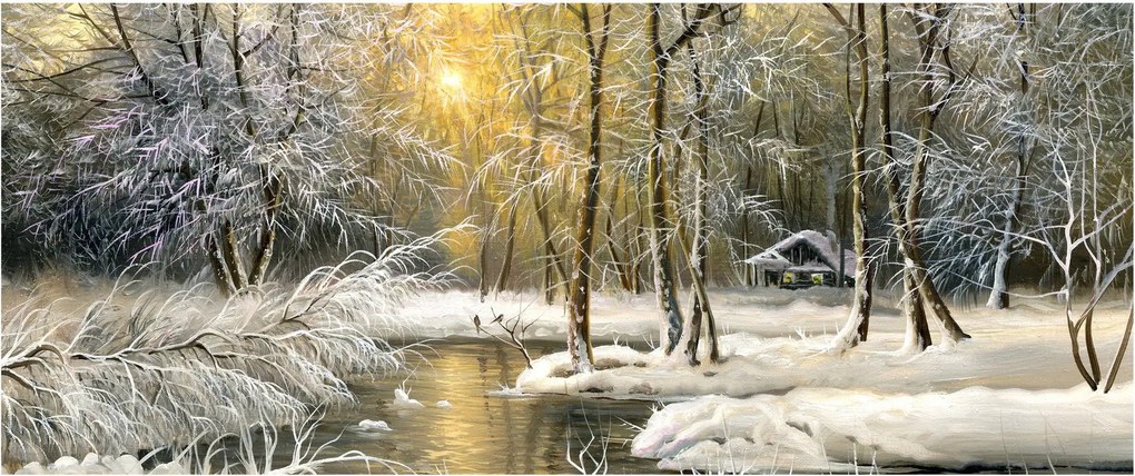 Kép - házikó az erdőben, olajfestmény (120x50 cm)