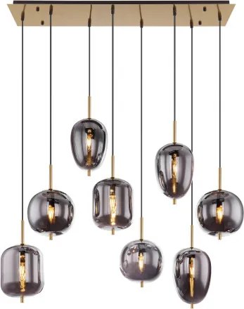 Globo 15345-8MM Függeszték réz matt fém váz, füstszínű 8 különböző méretű, és formájú üvegbúrával. HxSZxM940x340x1200, fényforrás nélkül szállítva 8xE14 40W 230V