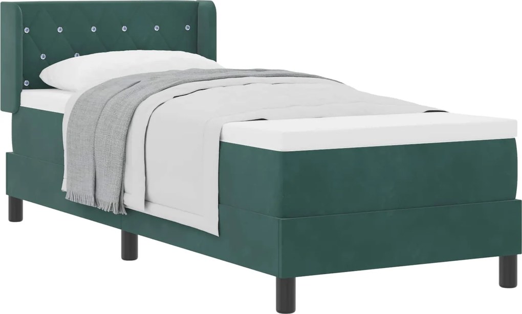 vidaXL Boxrugós ágy matracmal Sötétzöld 200 x 80 cm Poliészter